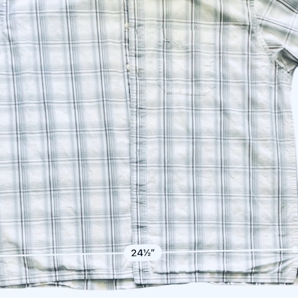 Van Heusen shirt blue white plaid XL (17-17.5) short sleeve button down collar - Picture 10 of 16